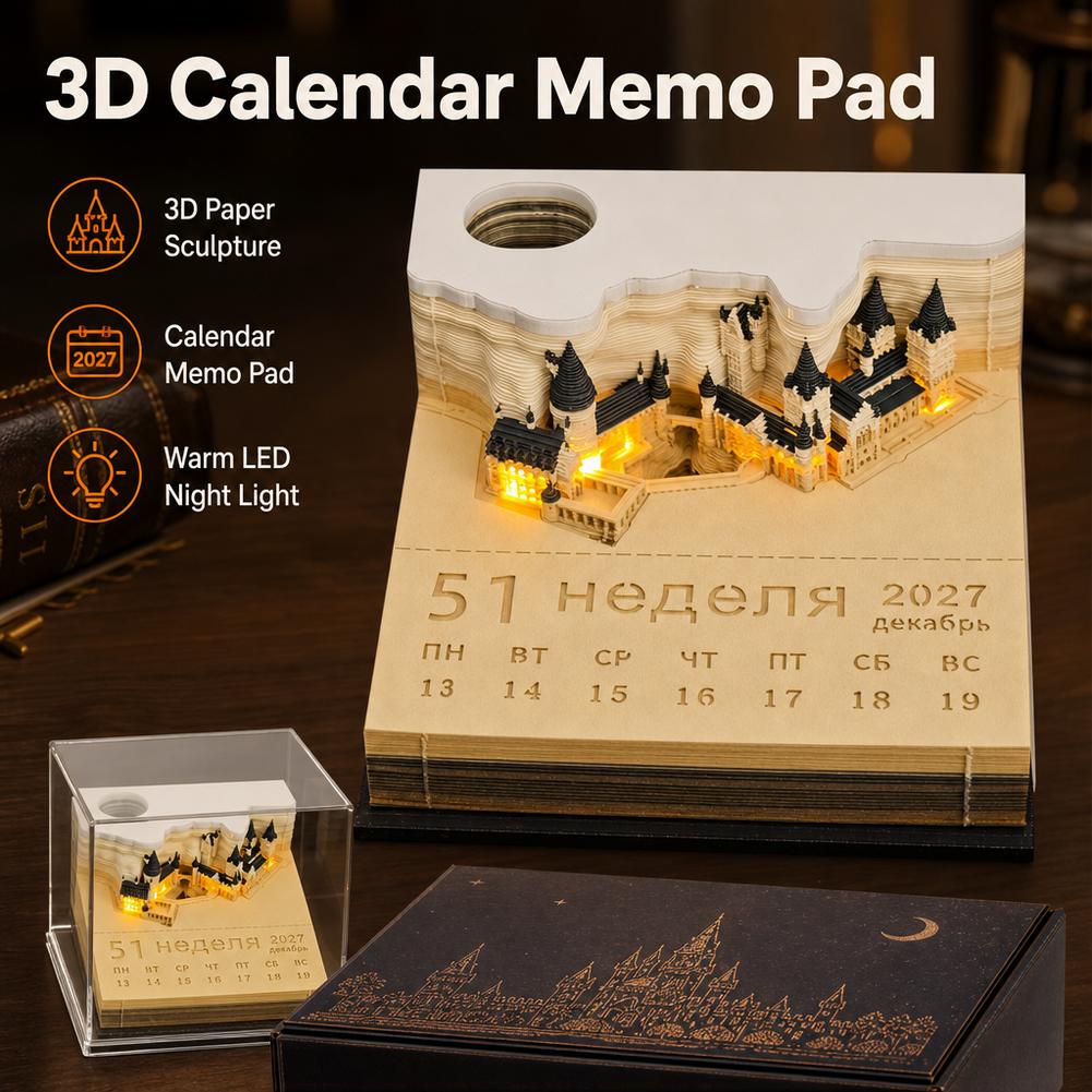 3D calendar memo pad with acrylic display case and gift box