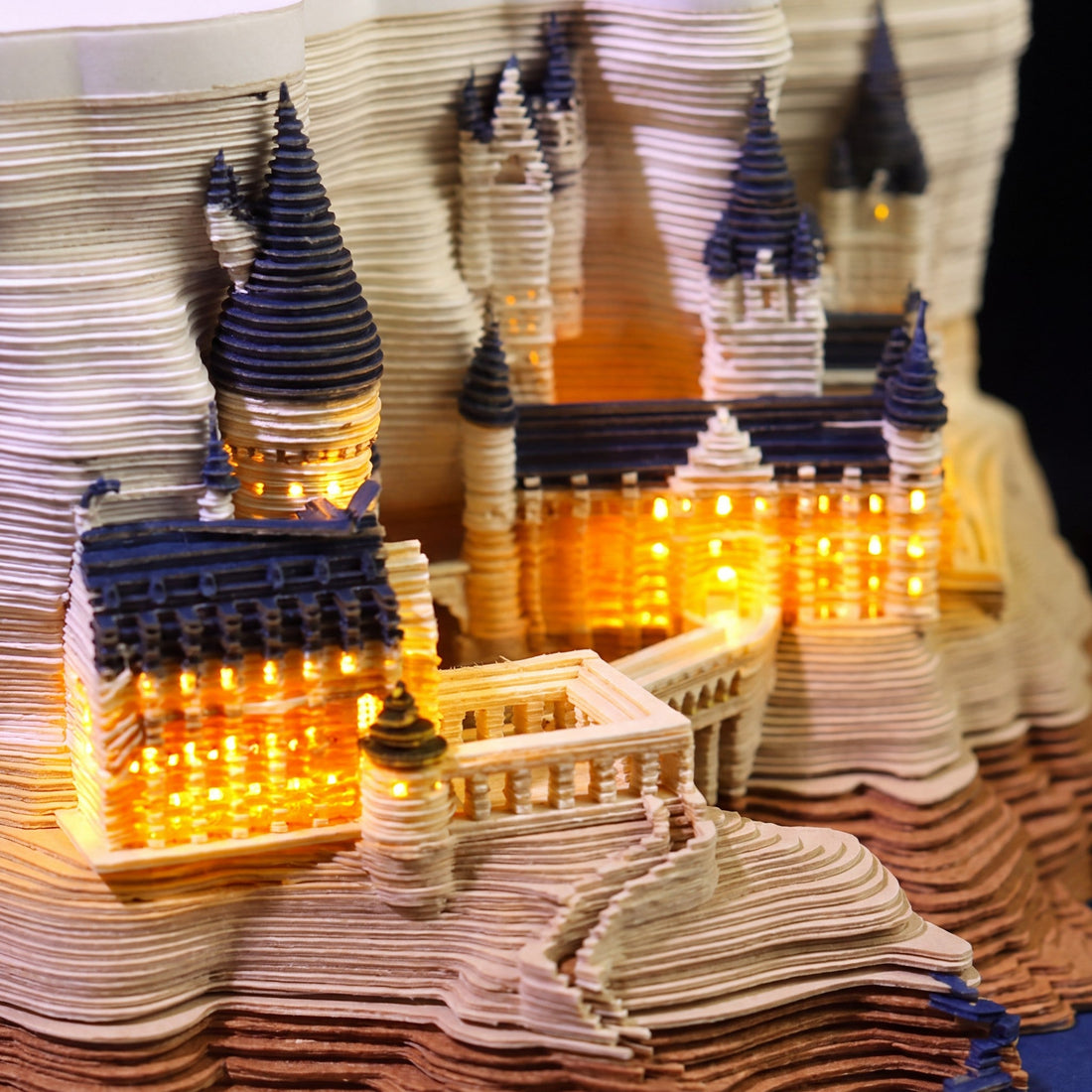 Close-up of the glowing LED windows