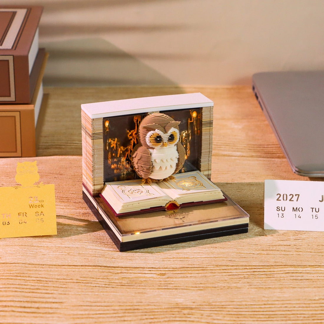 Hedwig 3D calendar 2027 on a desk