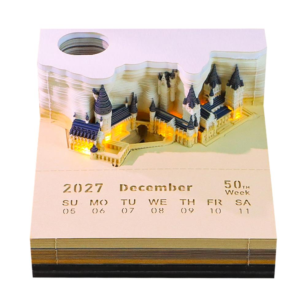 Hogwarts Castle 3D calendar 2027 with warm LED light — English edition